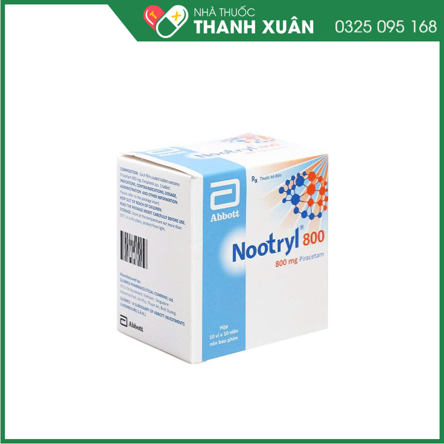 Nootryl 800 thuốc điều trị triệu chứng rung giật cơ, thiếu máu não, giảm nhận thức, chứng khó đọc ở trẻ em